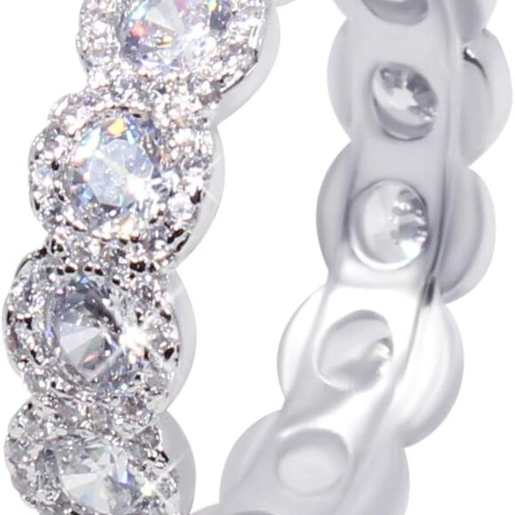 Jewelry - 18K White Gold Plated Cubic Zirconia Round Cut Eternity Ring Band for Women